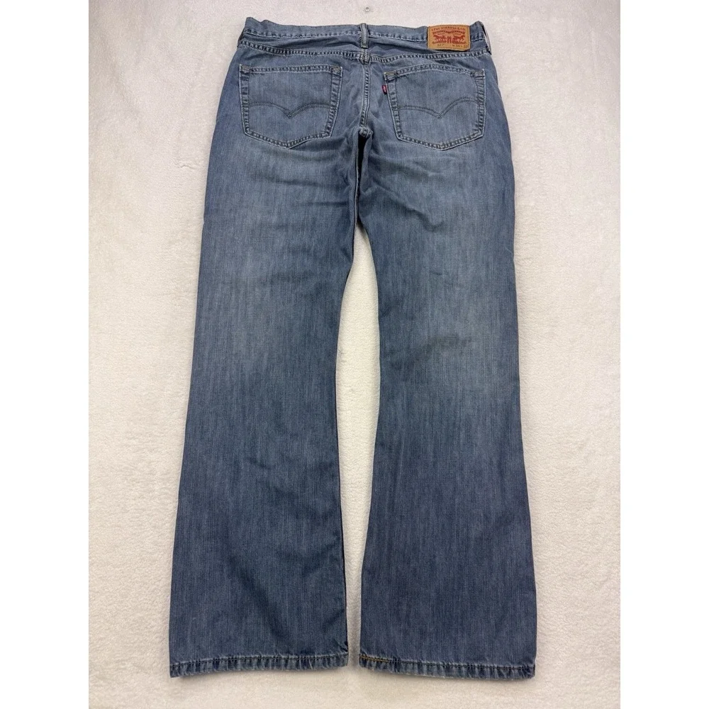 Levis 527 Jeans Men 36x32 Blue Slim Boot Distressed Whisker Denim Cowboy Western